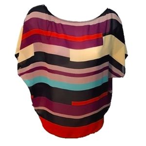 GUESS Vintage Semi Sheer Geometric Blouse Multicolored Size XS